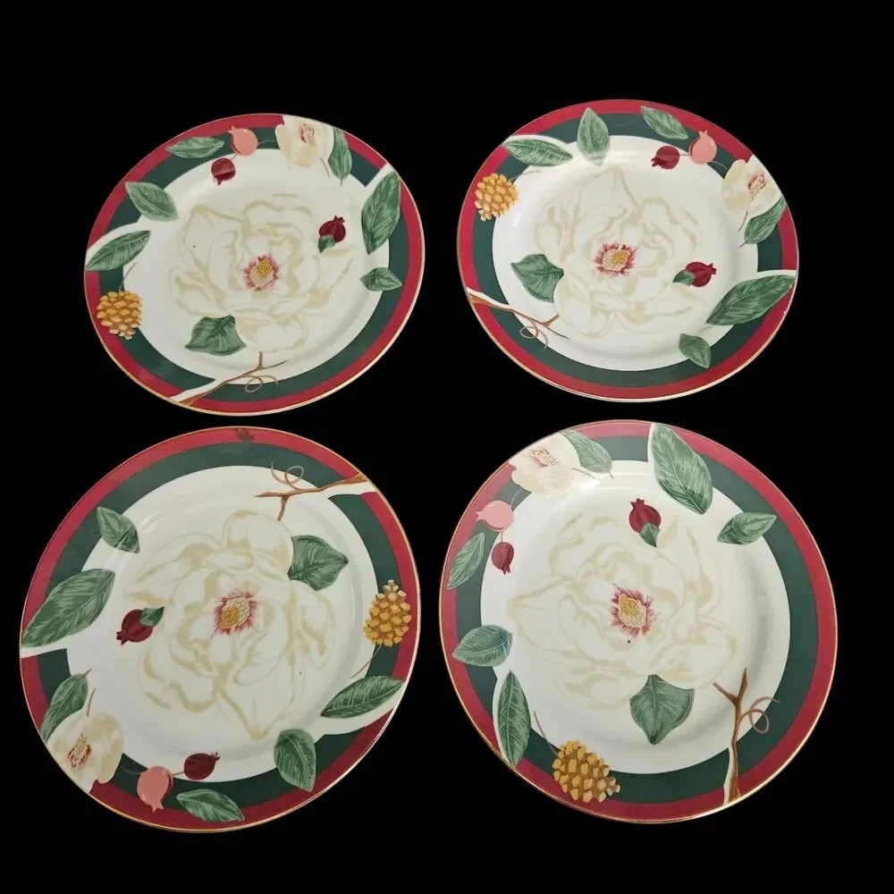 Tienshan Magnolia Salad Plates Set of 4 Fine China Floral 8 Inch Dinnerware